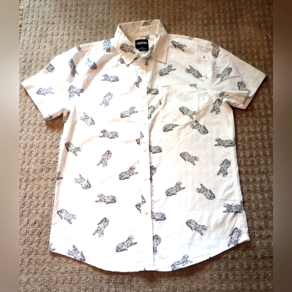 JACKSON Black and White Casual Button Down Cheetah Print Shirt